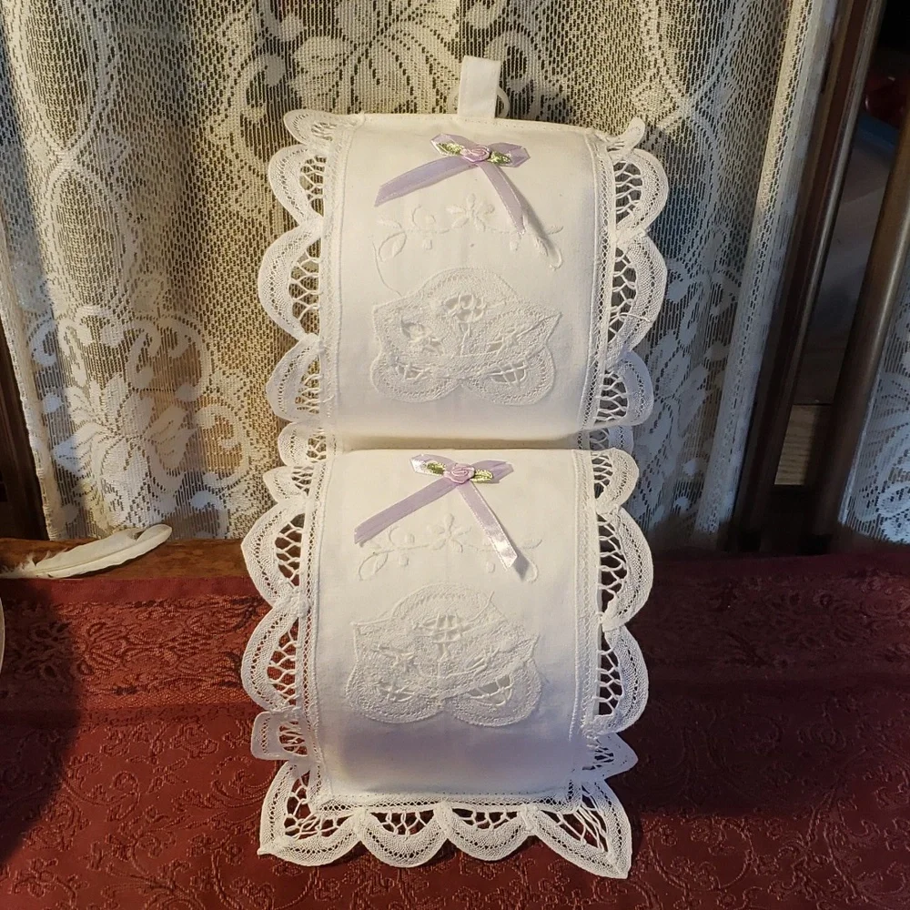 Shabby Chic Bathroom Tissue Holder with Lavendar Ribbons-DSPM2
